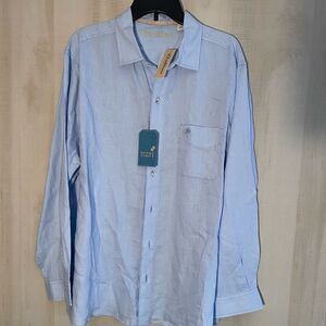 NWT Caribbean by Roundtree & Yorke linen light‎ blue shirt long sleeve, size XL